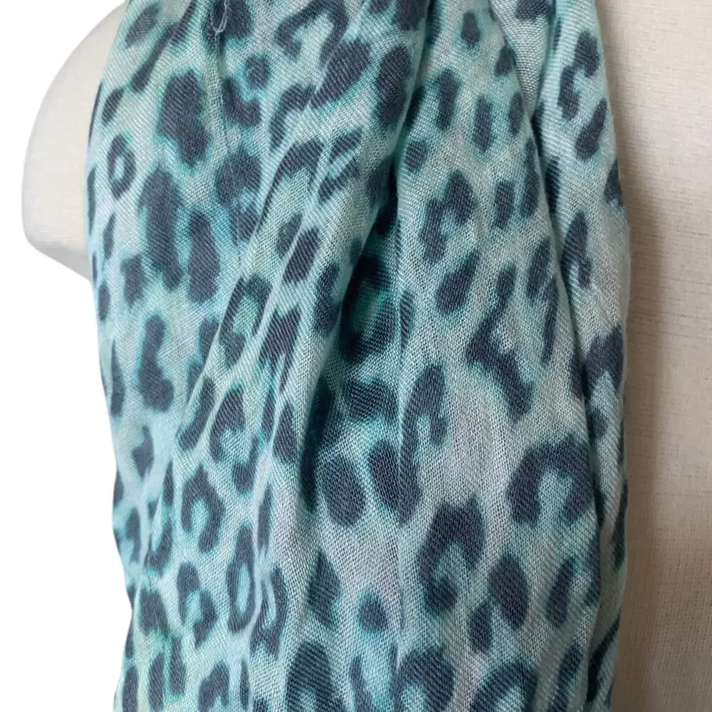 Express Aqua & Teal Animal Print Long, Light Weight Scarf, Cover, Up, Wrap NEW